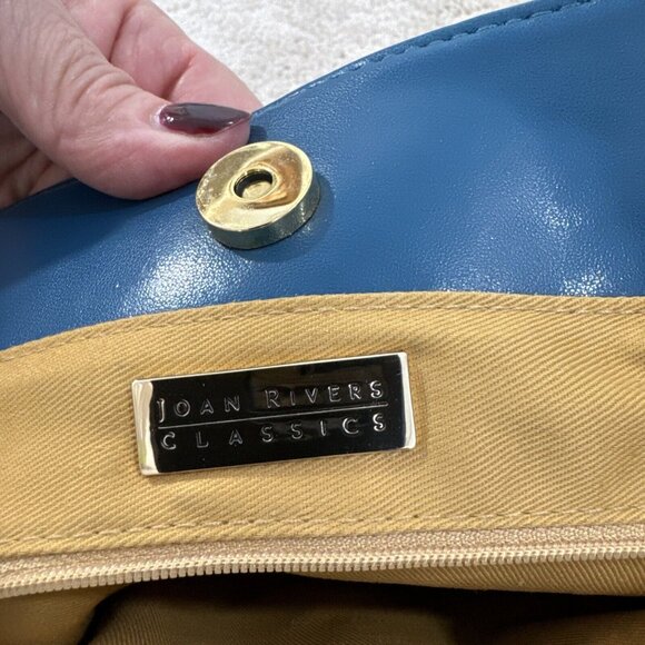 Joan Rivers Slouchy Teal Faux Leather Woven Tote Shoulder Bag Gold Chain Strap L - Picture 14 of 16